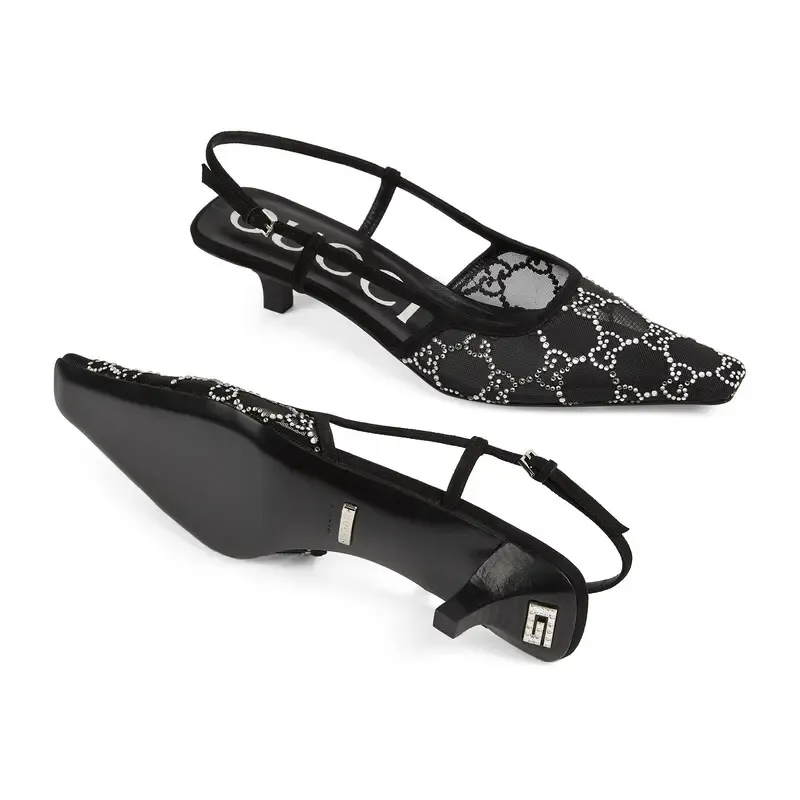 Gucci black pointed heels high heels shoes Rear lace up high heels