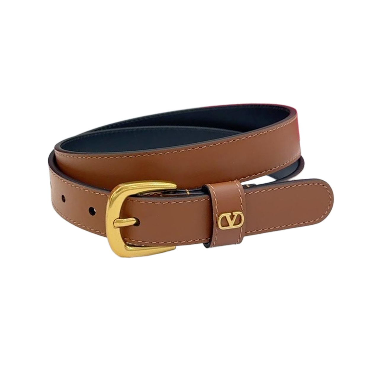 Cinto Valentino com Fivela Quadrada em Bezerro Marrom/Preto/Vermelho/Branco com Ferragens Douradas/Prateadas 25mm