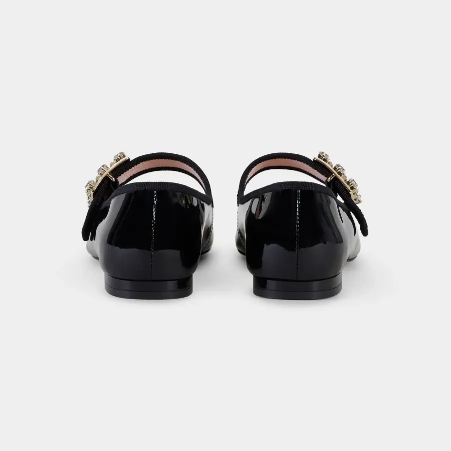 Roger Vivier Très Vivier Dasiy Mary Janes In Black/White Patent Leather With Crystal Buckle (Heel Height 0.5cm)