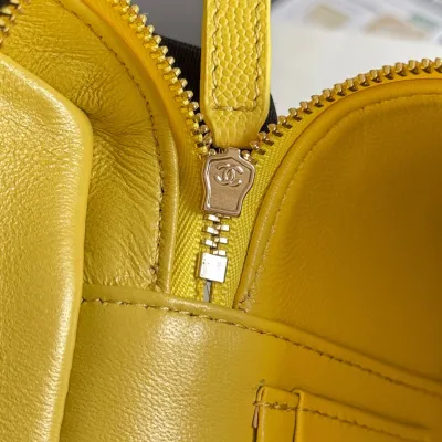 Chanel Yellow / Pink / white / Grey / Black / Apricot color Lychee print calfskin handle makeup bag handbag