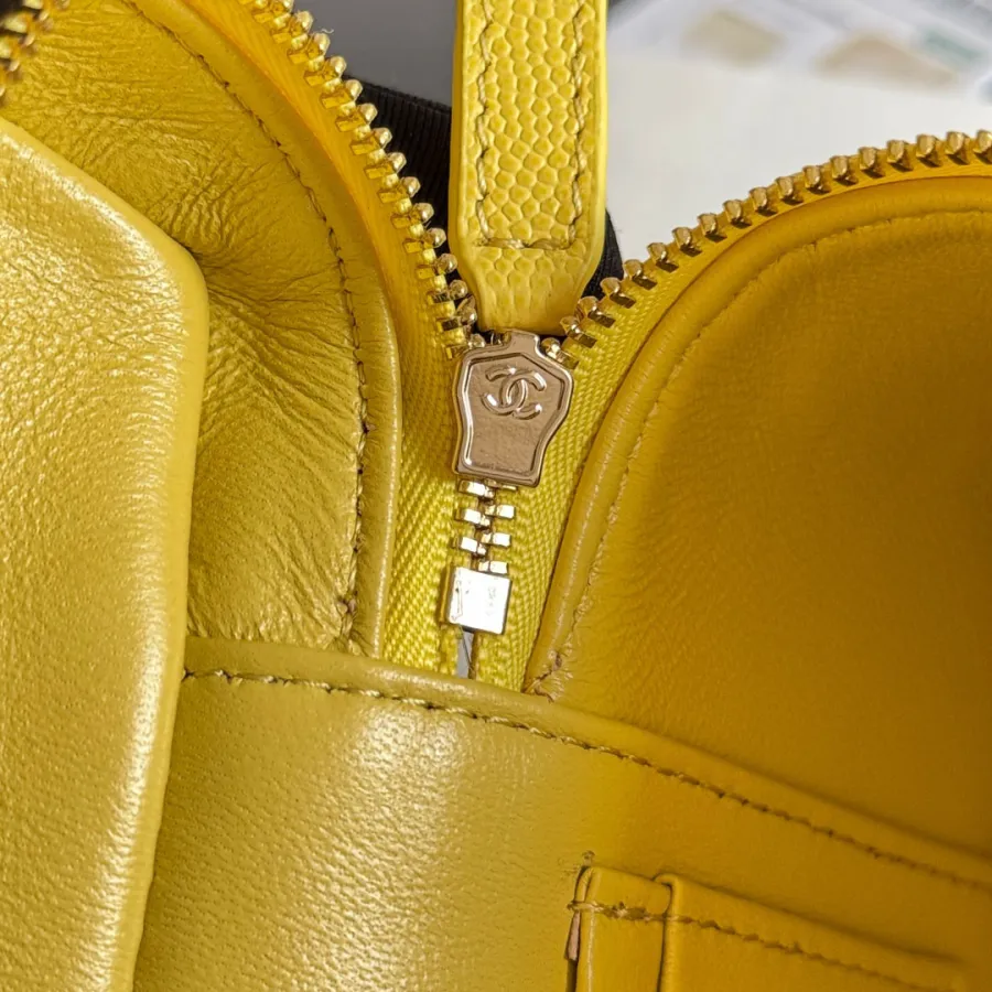 Chanel Yellow / Pink / white / Grey / Black / Apricot color Lychee print calfskin handle makeup bag handbag