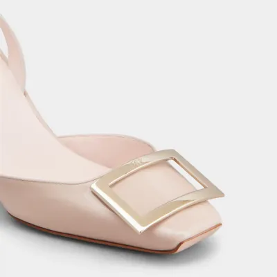Roger Vivier Trompette Slingback Pumps High Heels In Pink Patent Leather With Metal Buckle (Heel Height 7cm)