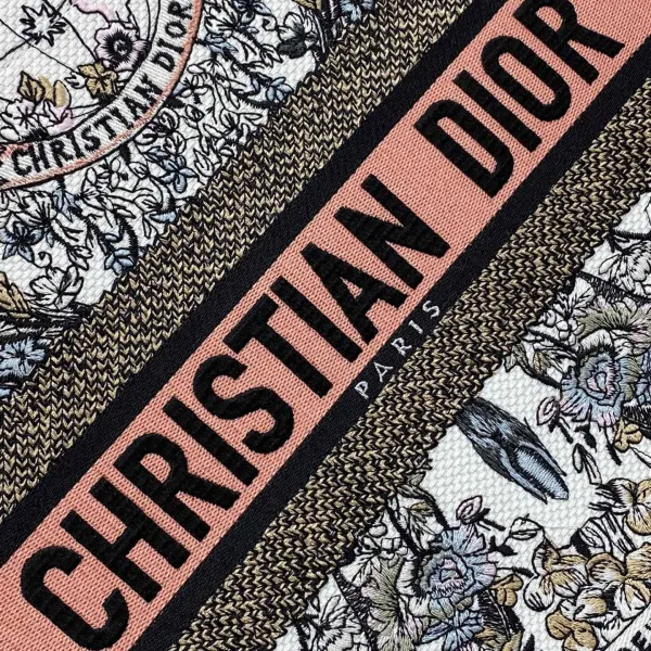 Dior Medium Book Tote White Pastel Pink Butterfly Around The World Embroidered Canvas - Image 5