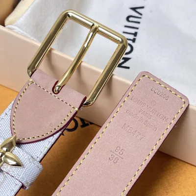 Louis Vuitton Women's Flowergram Ardillon Belt In White/Blue Monogram Canvas With Gold Hardware 30mm