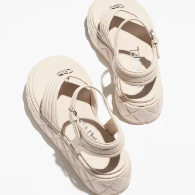 Chanel Light grey sheep leather sandals