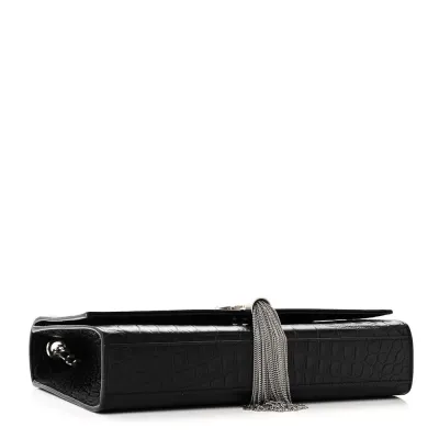 Saint Laurent Medium Kate Tassel Satchel Black Embossed Classic Monogram Calfskin & Crocodile Leather Silver Hardware