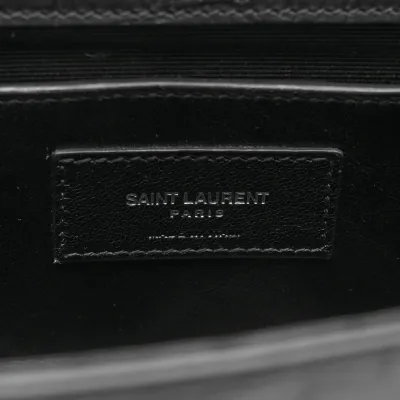 Saint Laurent Medium Kate Tassel Satchel Black Embossed Classic Monogram Calfskin & Crocodile Leather Silver Hardware