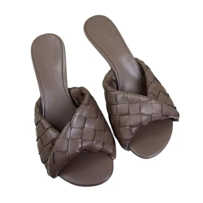 Bottega Veneta Blink Mule In Brown Intrecciato Leather Kitten Heel Mule (Heel Height 4.5cm)