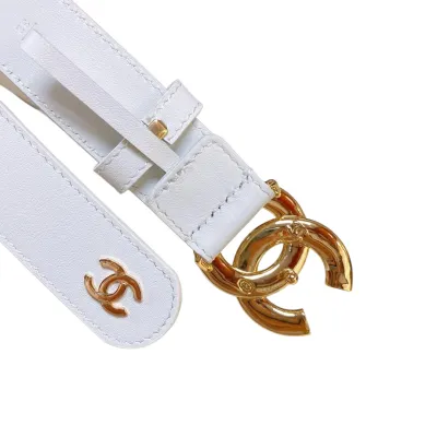 Chanel Women's CC Belt In Black/White Diamond Stitching Calfskin With Gold Hardware 30mm