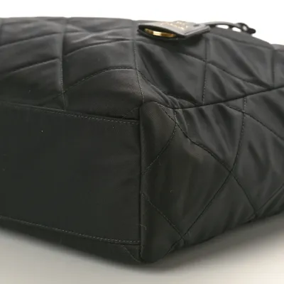 Prada Large Impuntu Triangle Stitched Re-Edition 1995 Chaine Shoulder Bag Black Re-Nylon & Saffiano Leather