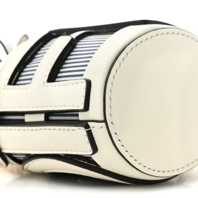 Fendi Nano Logo Step Out Bucket Bag White/Blue Nylon & King Vitello Leather Gold Hardware