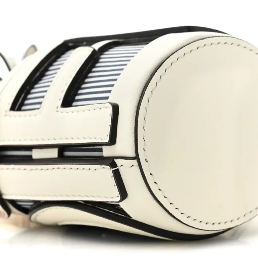 Fendi Nano Logo Step Out Bucket Bag White/Blue Nylon & King Vitello Leather Gold Hardware