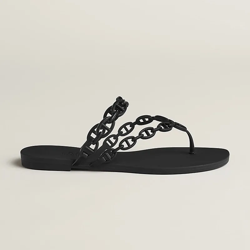 HERMES Island Black Slippers