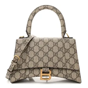 Balenciaga Small Hourglass Top Handle Bag Beige/Ebony GG Supreme Monogram x Gucci Gold Hardware