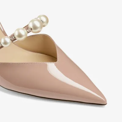 JIMMY CHOO Pearl-embellished pink lacquered leather pointed high heels