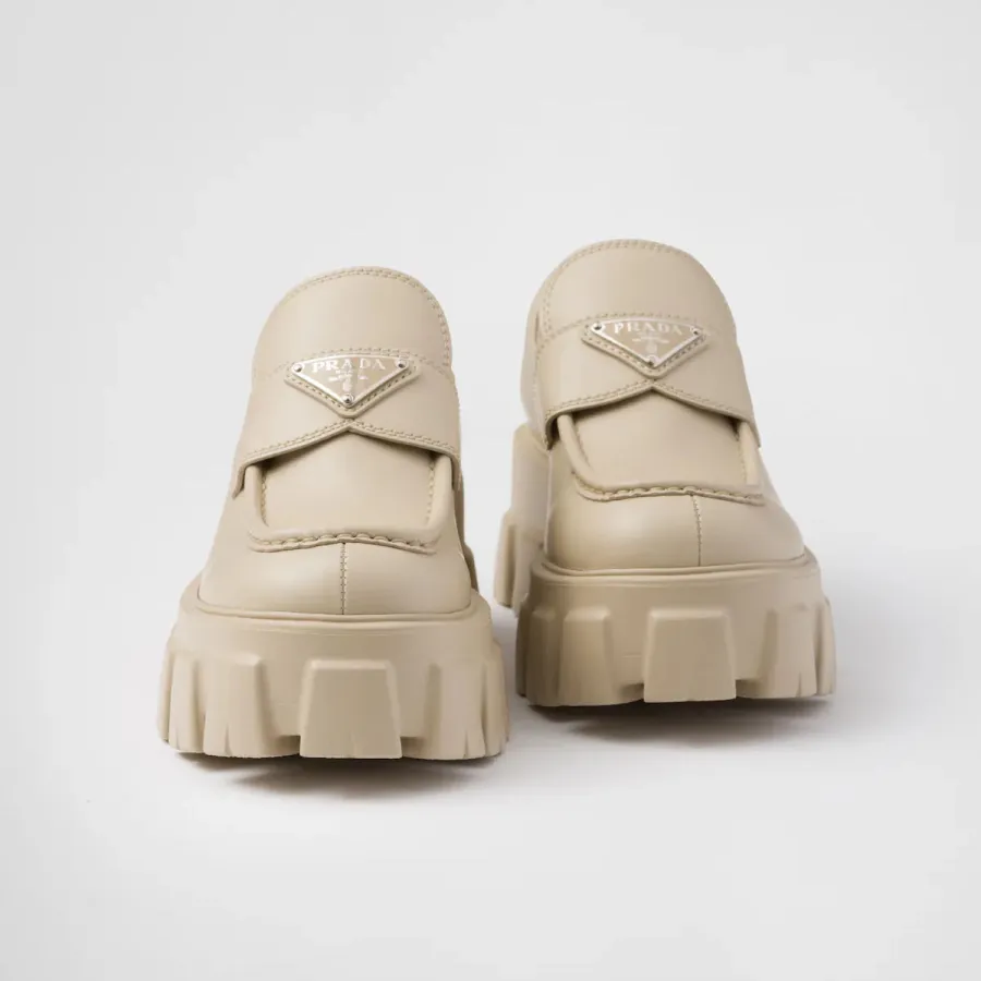 PRADA Desert Yellow Monolith shiny leather loafers