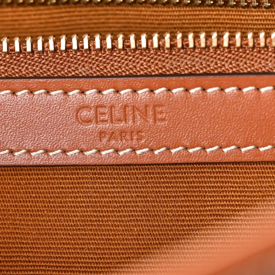 Celine Small Cabas Bag Tan Triomphe Canvas & Calfskin Leather Gold Hardware