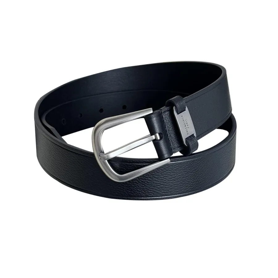 Balenciaga Men's Black Suit Belt In Black Grained Calfskin With Gold/Silver Hardware 35mm