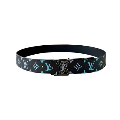 Louis Vuitton Men's Initiales Belt In Black/Blue/White/Dark Blue Monogram Canvas With Gold/Silver/Gun Black Hardware 40mm