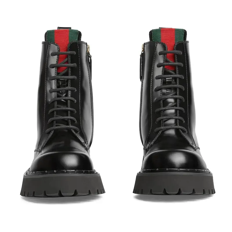 Gucci black webbing woven short boots