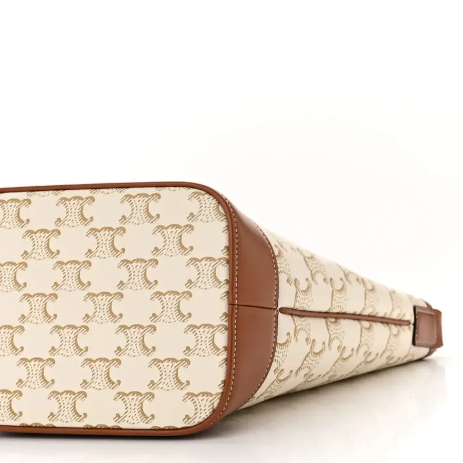 Celine Small Bucket Bag White Triomphe Canvas & Calfskin Leather Gold Hardware