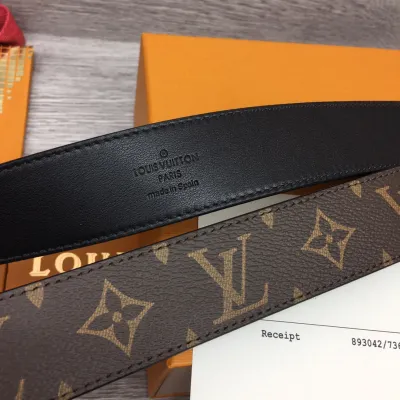 Louis Vuitton Women's Square Buckle Reversible Belt In Black Calfskin And Monogram Canvas With Gold Hardware 35mm