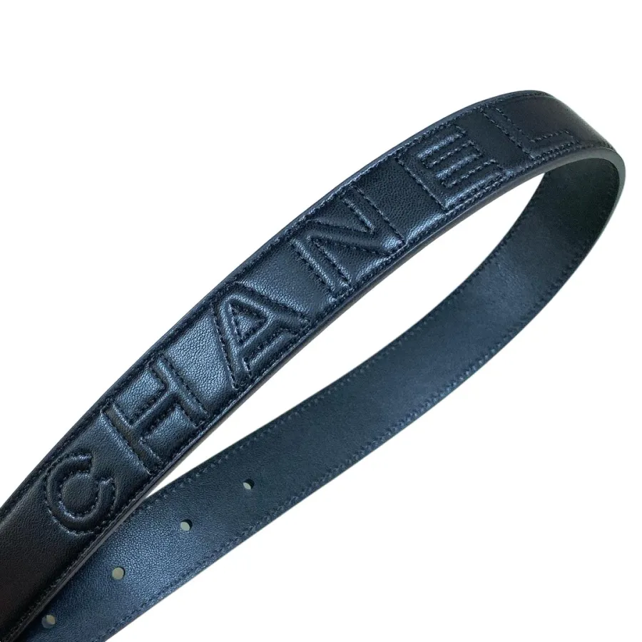 Chanel Women's CC Belt In Black/White Diamond Stitching Calfskin With Gold Hardware 30mm