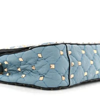 Valentino Garavani Small Rockstud Spike Shoulder Bag Aqua Nappa Leather Light Gold Hardware