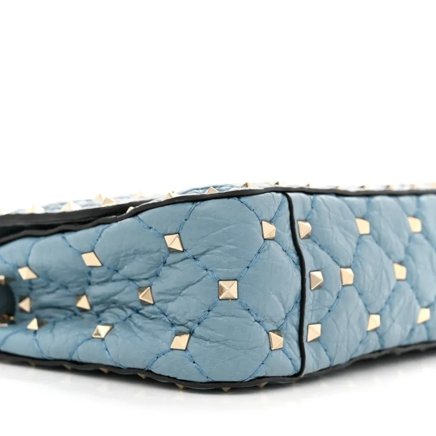 Valentino Garavani Small Rockstud Spike Shoulder Bag Aqua Nappa Leather Light Gold Hardware