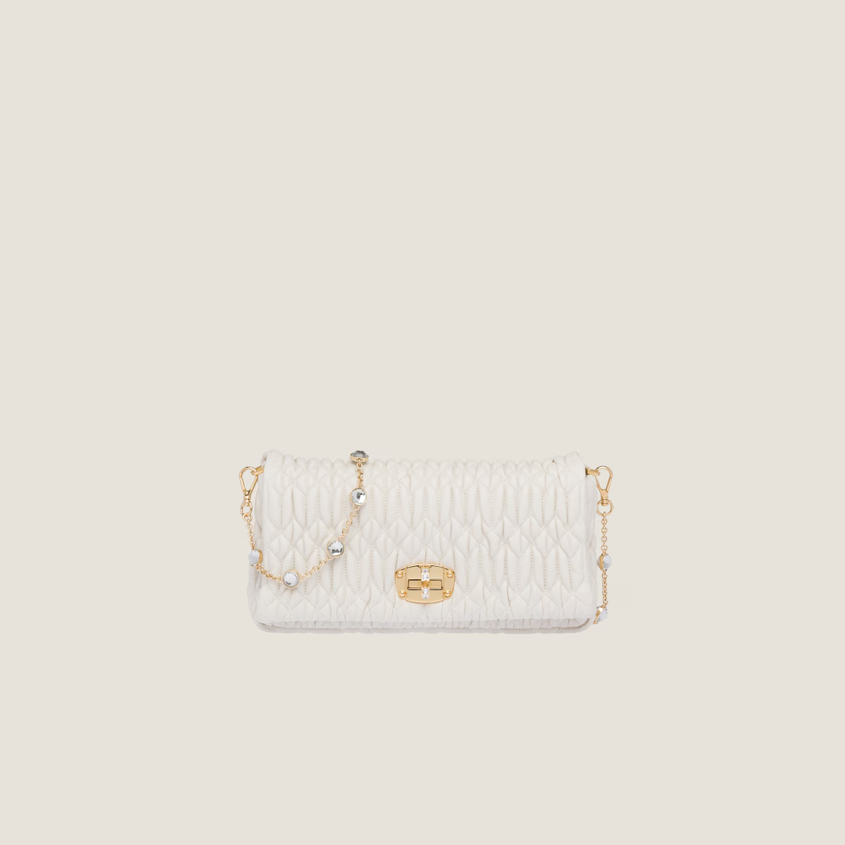 Miu Miu Bolsas de Ombros de Couro de Cordeiro Acolchoado Branco