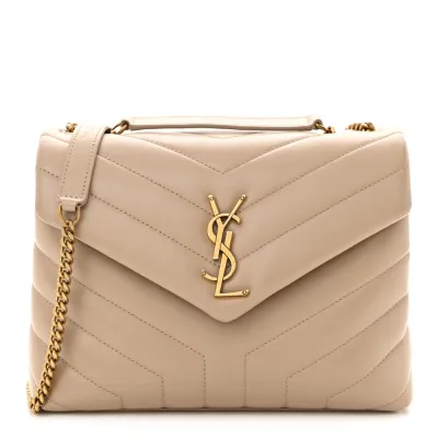 Saint Laurent Small Loulou Chain Satchel Dark Beige Y-Quilted Monogram Calfskin Leather Gold Hardware
