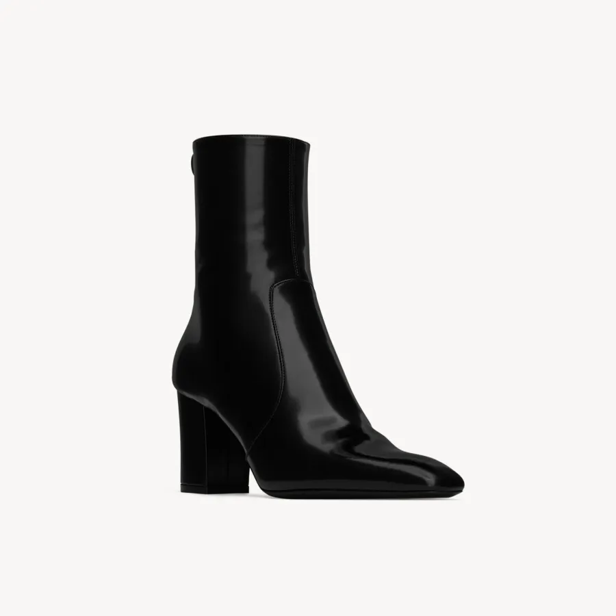 Yves Saint Laurent black mirror leather ankle boots