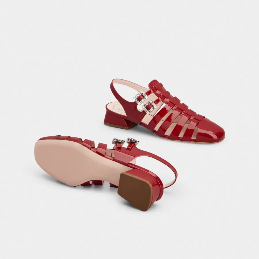 Roger Vivier Très Vivier Sandals In Red Patent Leather With Crystal Buckle (Heel Height 4.5cm)
