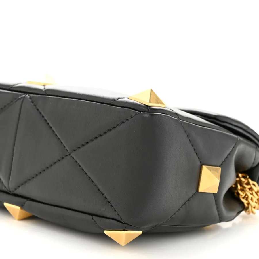 Valentino Garavani Small Roman Stud Shoulder Bag Black Nappa Leather Brass Hardware