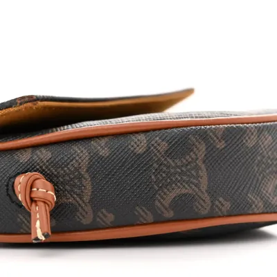 Celine Mini Triangle Crossbody Bag Tan Triomphe Canvas Gold Hardware