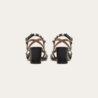 VALENTINO Black Calfskin sash sandals (heel height 6cm)