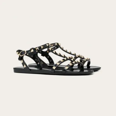 VALENTINO Black Studded flat sandals