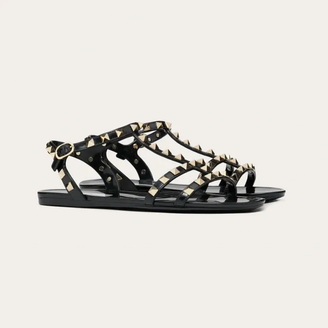 VALENTINO Black Studded flat sandals