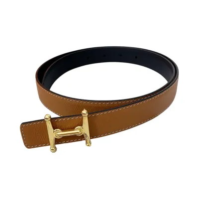 Hermès Women' s H Buckle Belt In Brown/Black Epsom Calfskin With Gold/Silver Hardware 24mm