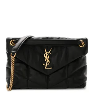 Saint Laurent Small Loulou Chain Satchel Black Quilted Puffer Monogram Lambskin Leather Gold Hardware