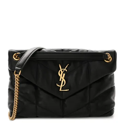 Saint Laurent Small Loulou Chain Satchel Black Quilted Puffer Monogram Lambskin Leather Gold Hardware