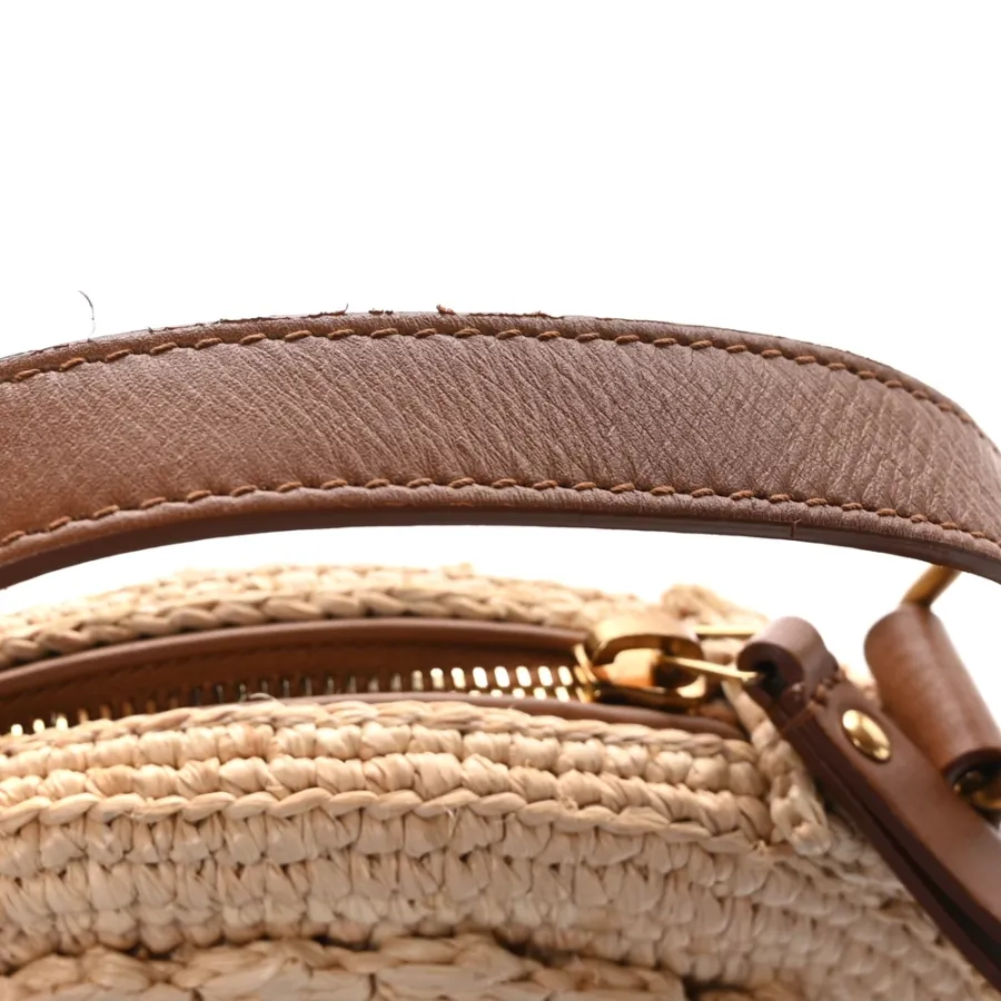 Saint Laurent Small Sac Round Bag Natural Raffia Aged Gold Hardware