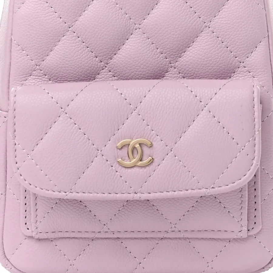 Chanel Classic Backpack Mini Light Purple Quilted Caviar Leather Gold Hardware