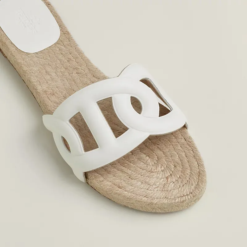 HERMES Famosa white Straw knitting Slippers