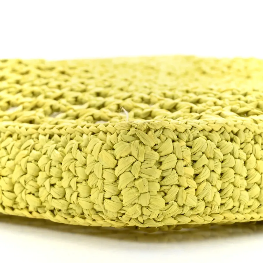 Prada Large Effect Crochet Logo Embroidered Tote Bag Cedro Yarn Raffia