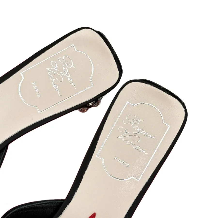 Roger Vivier Mules Sandals In Black/White/Pink Satin Crystal Heels (Heel Height 4cm)
