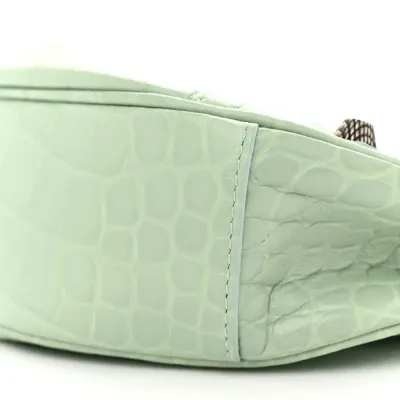 Balenciaga XS Le Cagole Shoulder Bag Light Green Crocodile Embossed Extra Supple Calfskin Leather Black Hardware