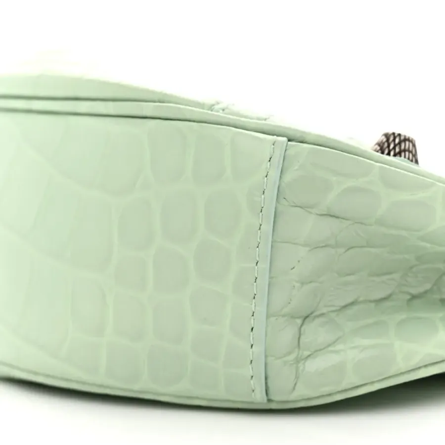 Balenciaga XS Le Cagole Shoulder Bag Light Green Crocodile Embossed Extra Supple Calfskin Leather Black Hardware