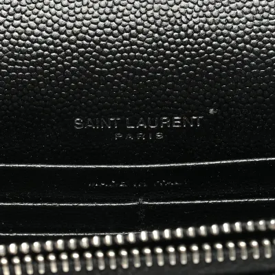 Saint Laurent Small Envelope Chain Wallet Black Chevron Monogram Grain De Poudre Matelasse Leather Silver Hardware