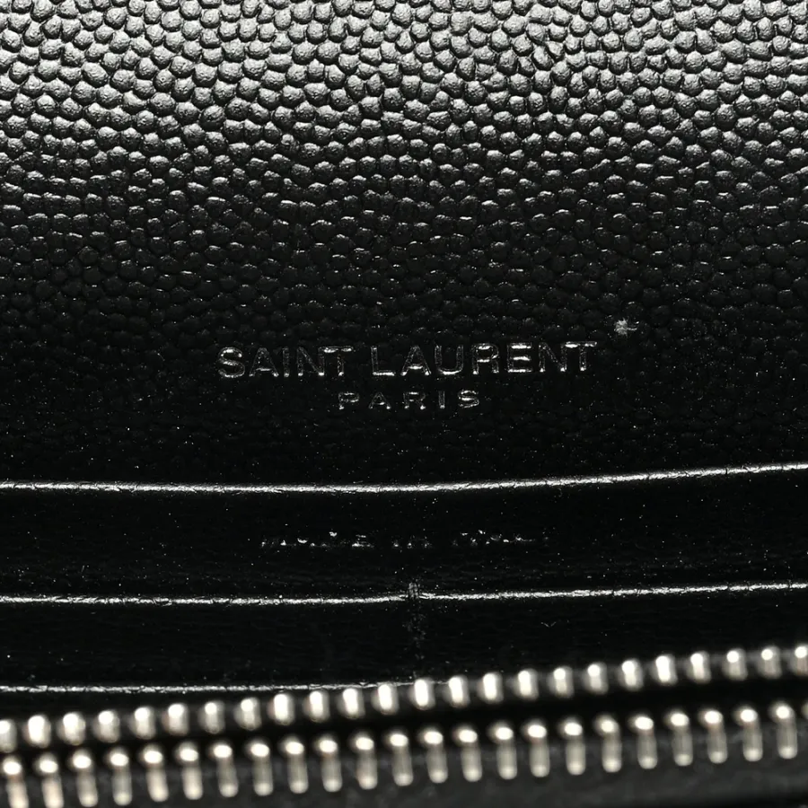 Saint Laurent Small Envelope Chain Wallet Black Chevron Monogram Grain De Poudre Matelasse Leather Silver Hardware